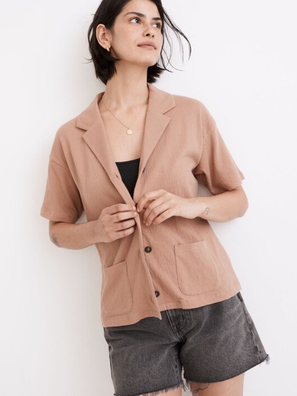 Madewell Tan Short Sleeve Button-Down Shirt